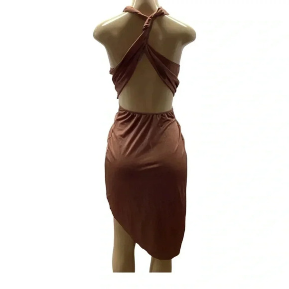 Day and Night Copper Brown Twist Open Back Dress Size Medium New with Tags - Picture 5 of 7